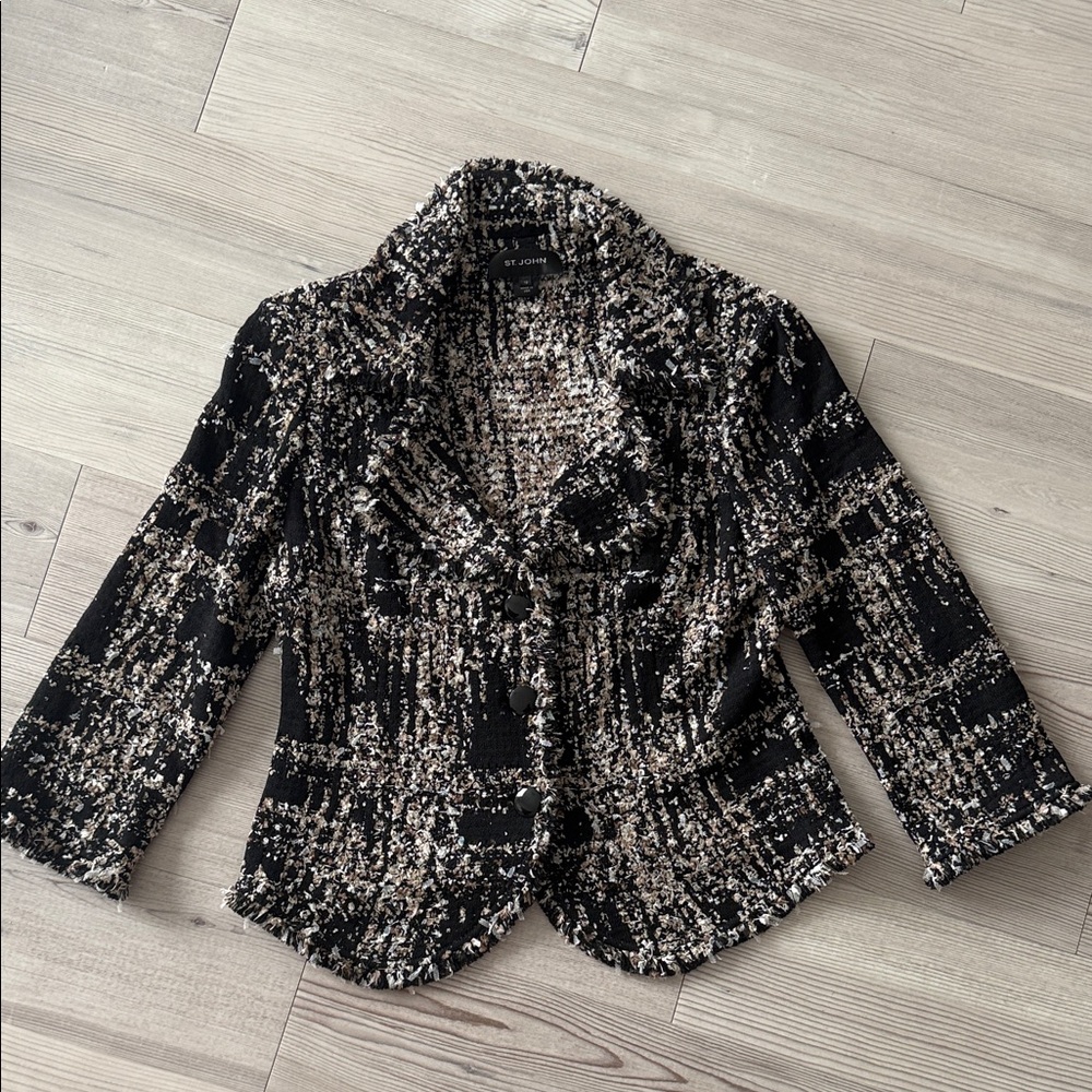 St. John Black and Cream Tweed Blazer